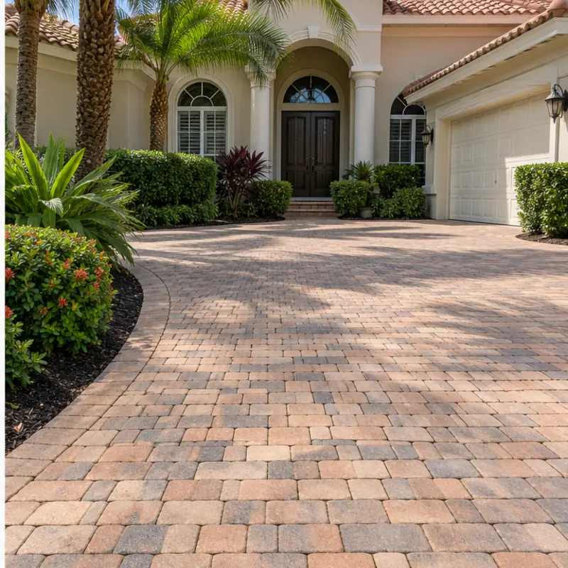 After cleaning: before and after photos of a Heritage Harbour tile roof and paver drive