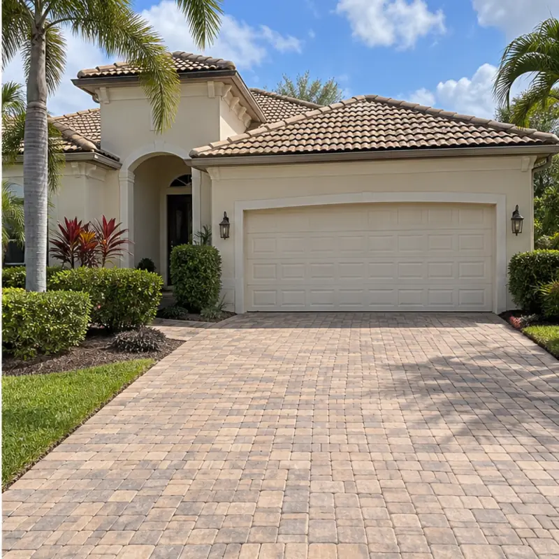 After cleaning: before and after photos of a Lakewood Ranch tile roof and paver drive
