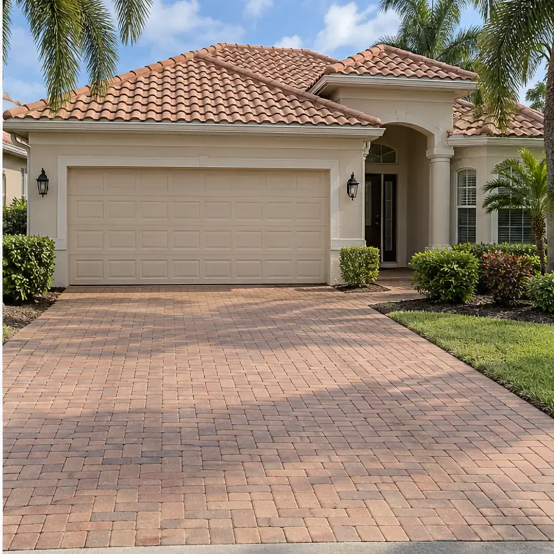 After cleaning: before and after photos of a Tara tile roof and paver drive