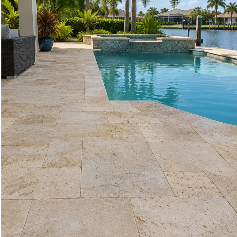After cleaning: before and after photos of travertine pool decks