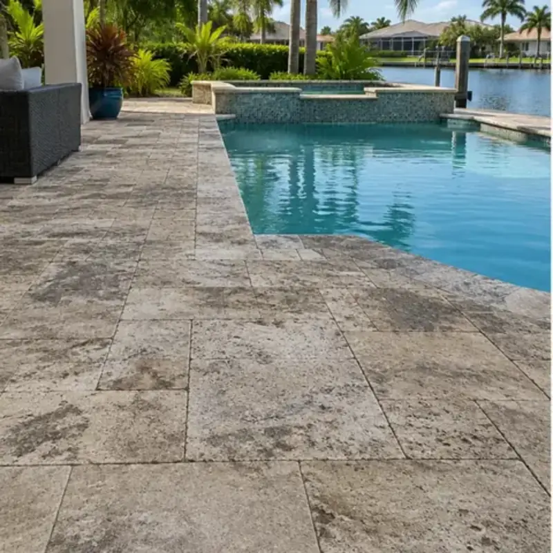 Before cleaning: before and after photos of travertine pool decks
