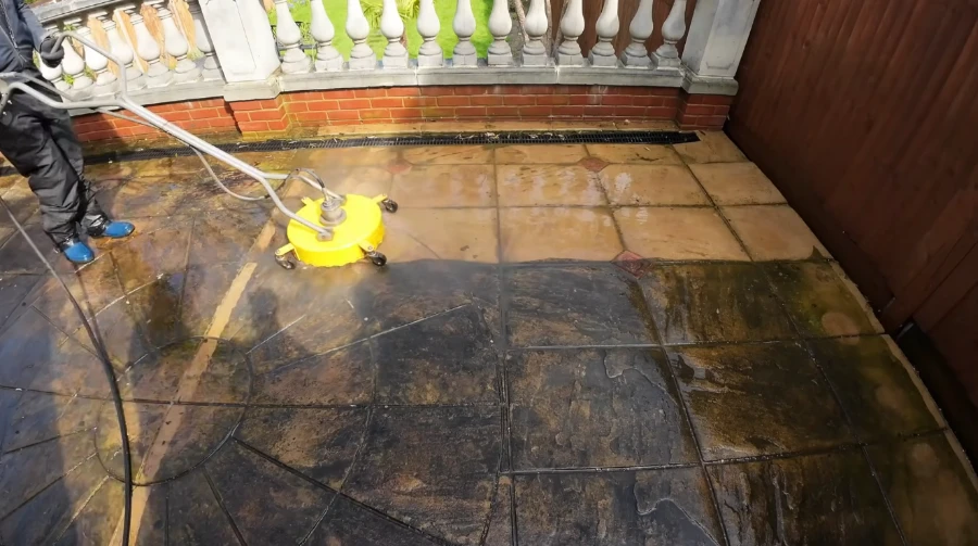 Before and after concrete patio cleaning results in Bradenton FL