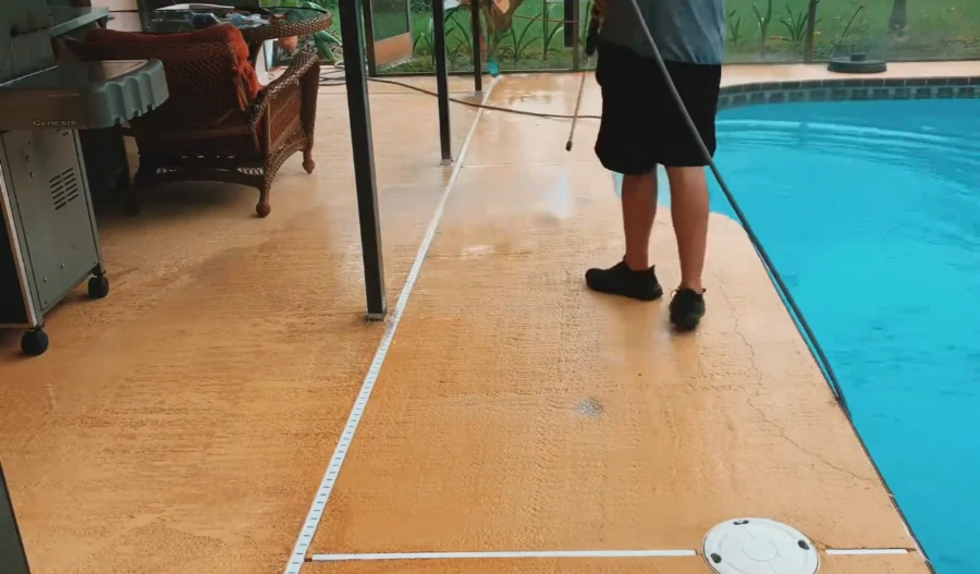 Before and after pool deck paver cleaning results in Bradenton FL